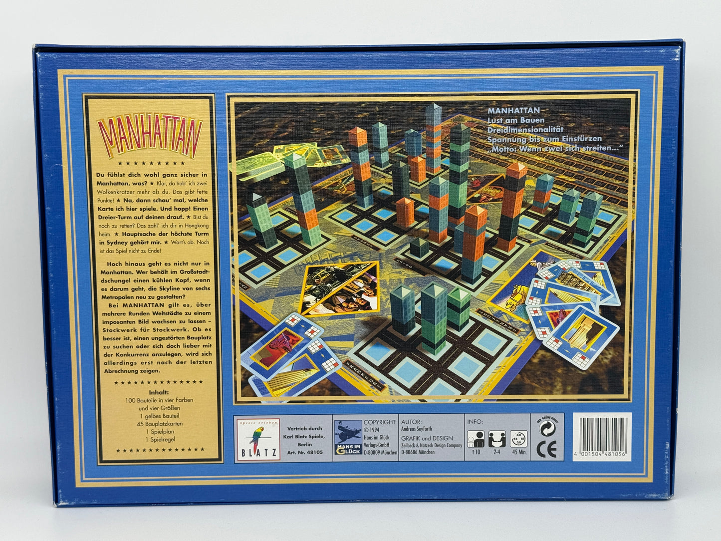 Brettspiel "Manhattan" Spiel des Jahres 1994 Top Zustand Hans im Glück Verlag