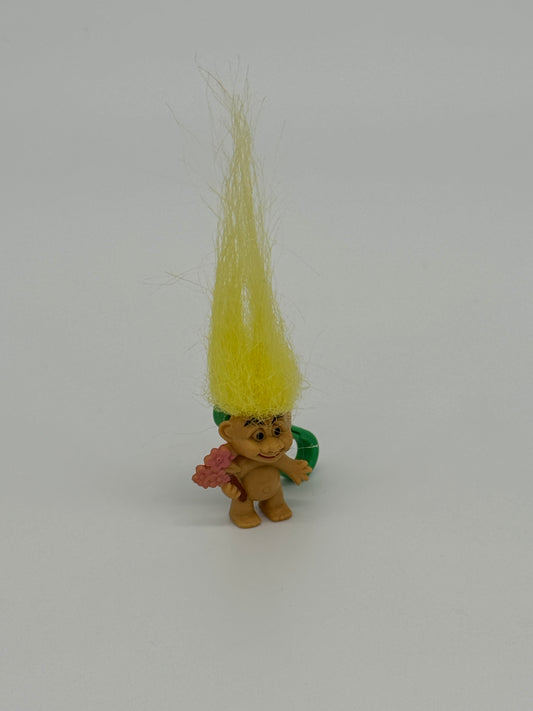 Die Trolls "Mini Troll gelbes Haar mit Blumen" Glückstroll Anhänger / Halskette 90er Jahre