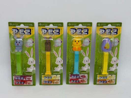 PEZ Set "Frohe Ostern 2025" Grauer Hase, Brauner Hase, Küken und Osterei (2025)